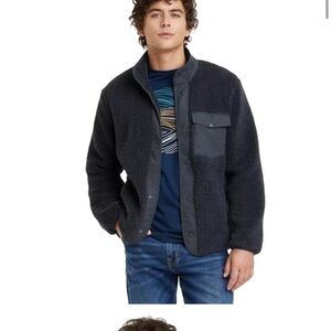 Goodfellow Faux Fur Snap Front Jacket With Satin Pocket Flap Snap Detail